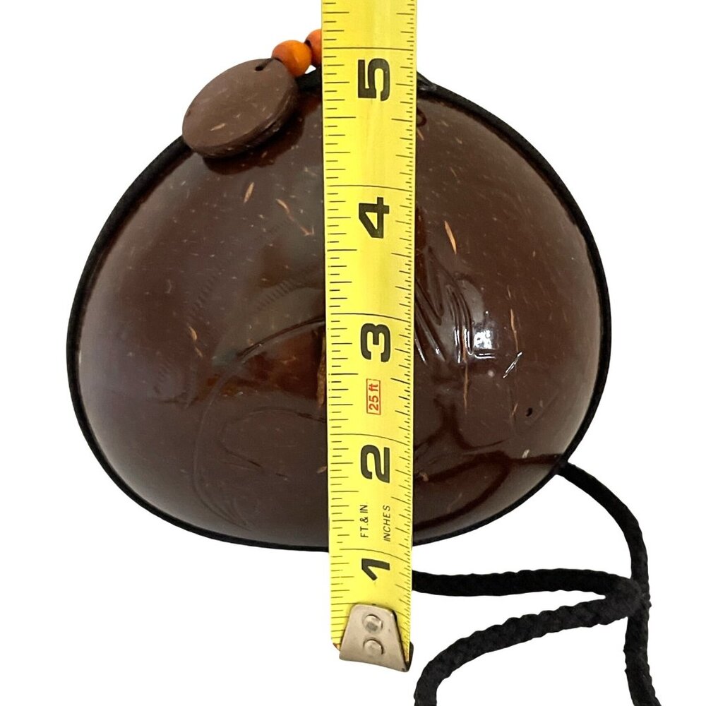 VTG Shoulder Clutch Purse Handbag Hawaii Brown Coconut Shell Carved Zipper Close - Picture 8 of 10